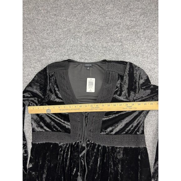 Torrid Dress Womens 1X Black Velvet Long Sleeve Boho Tassel Tie 14-16 - Picture 3 of 7